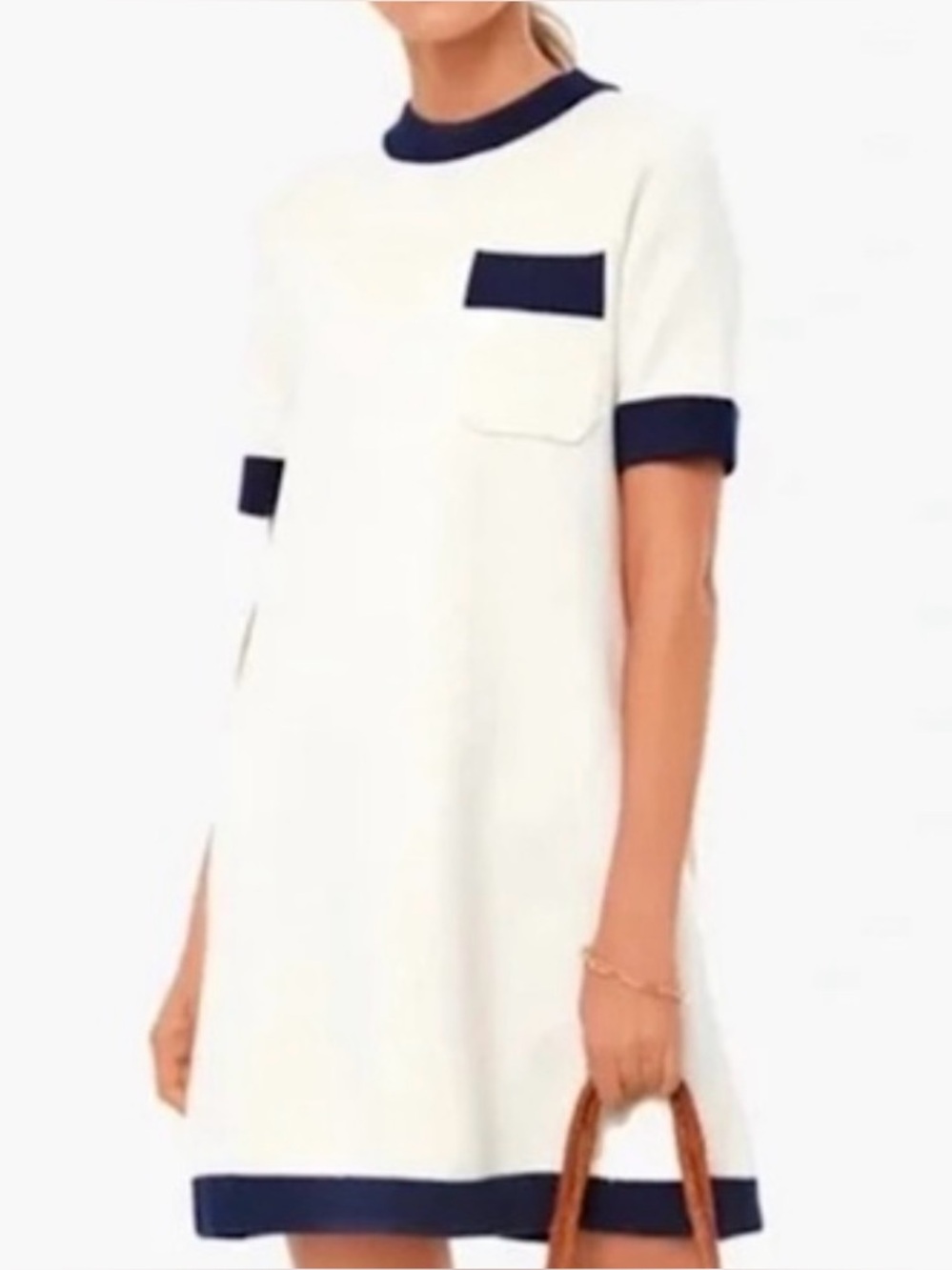Preppy Knit Mini Dress | Navy & Ivory Contrast Shift Dress | Wool Blend